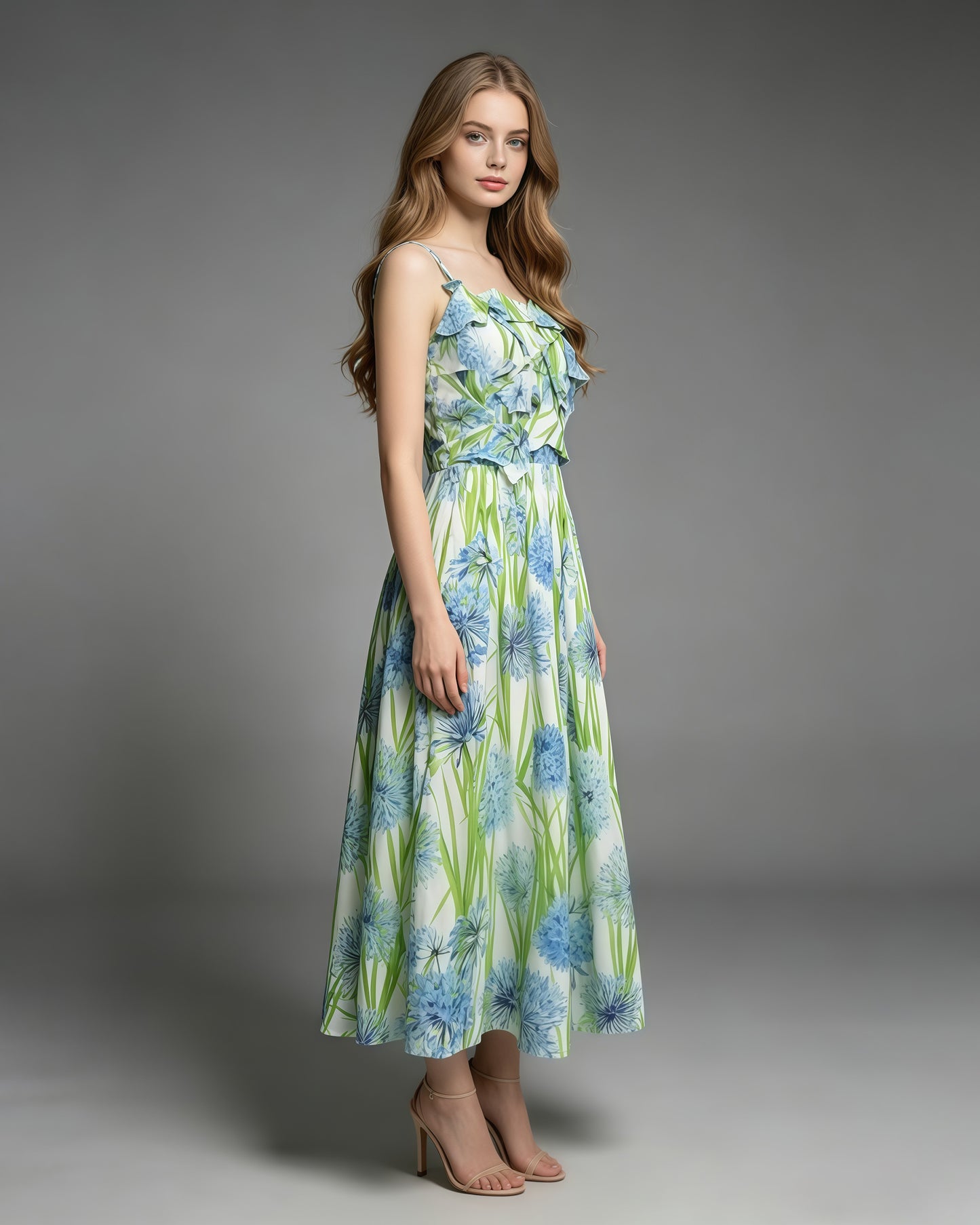 Print Strap Tunic Elegant Maxi Dress
