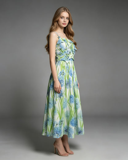 Print Strap Tunic Elegant Maxi Dress