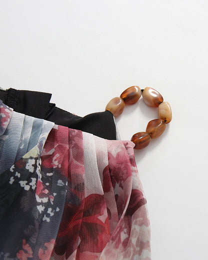 Print Strapless Multi-Layer Mesh Ruffle Top