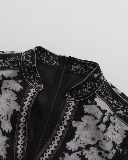 Print V‑Neck Lantern Sleeve Mini Dress