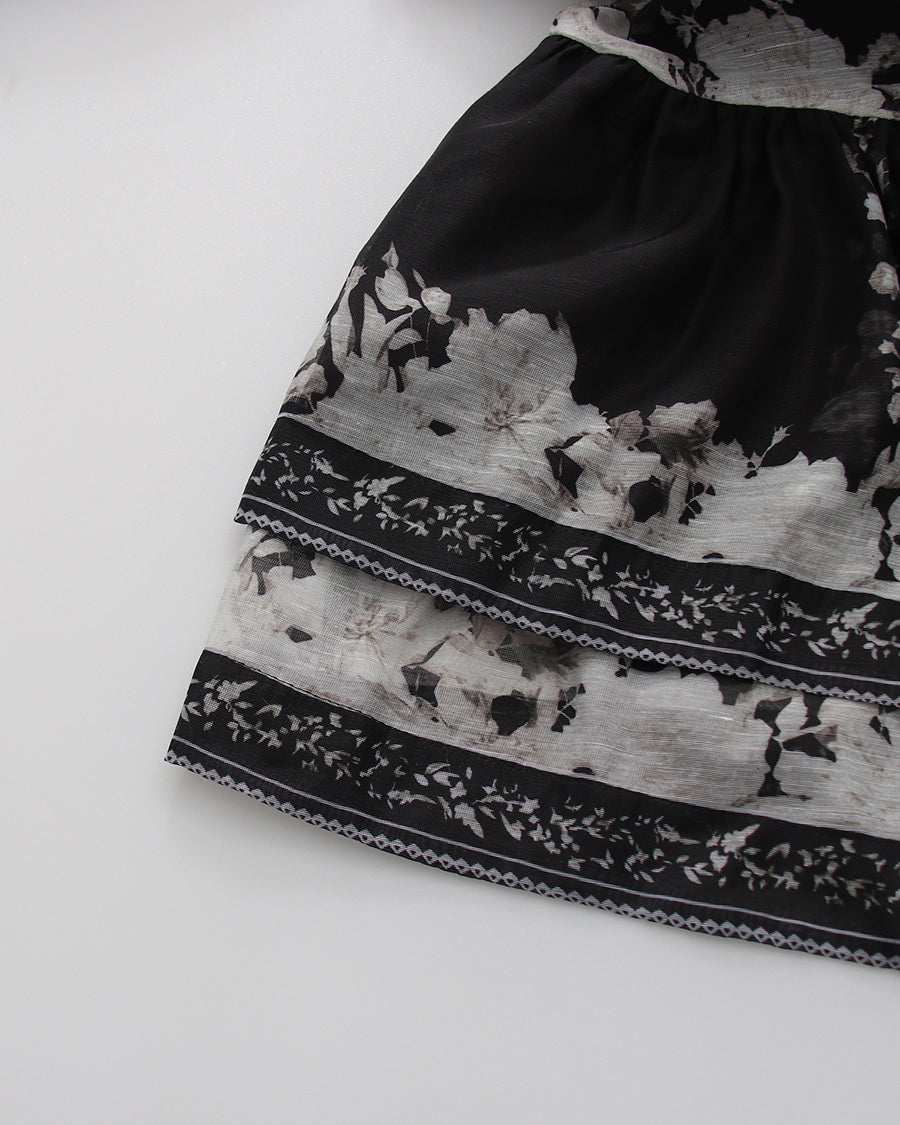 Print V‑Neck Lantern Sleeve Mini Dress