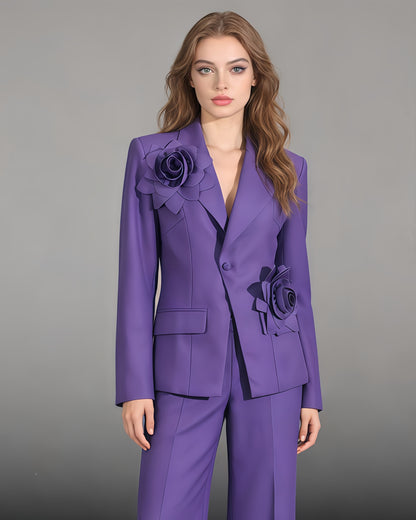 Purple 3D Floral Appliqué Blazer