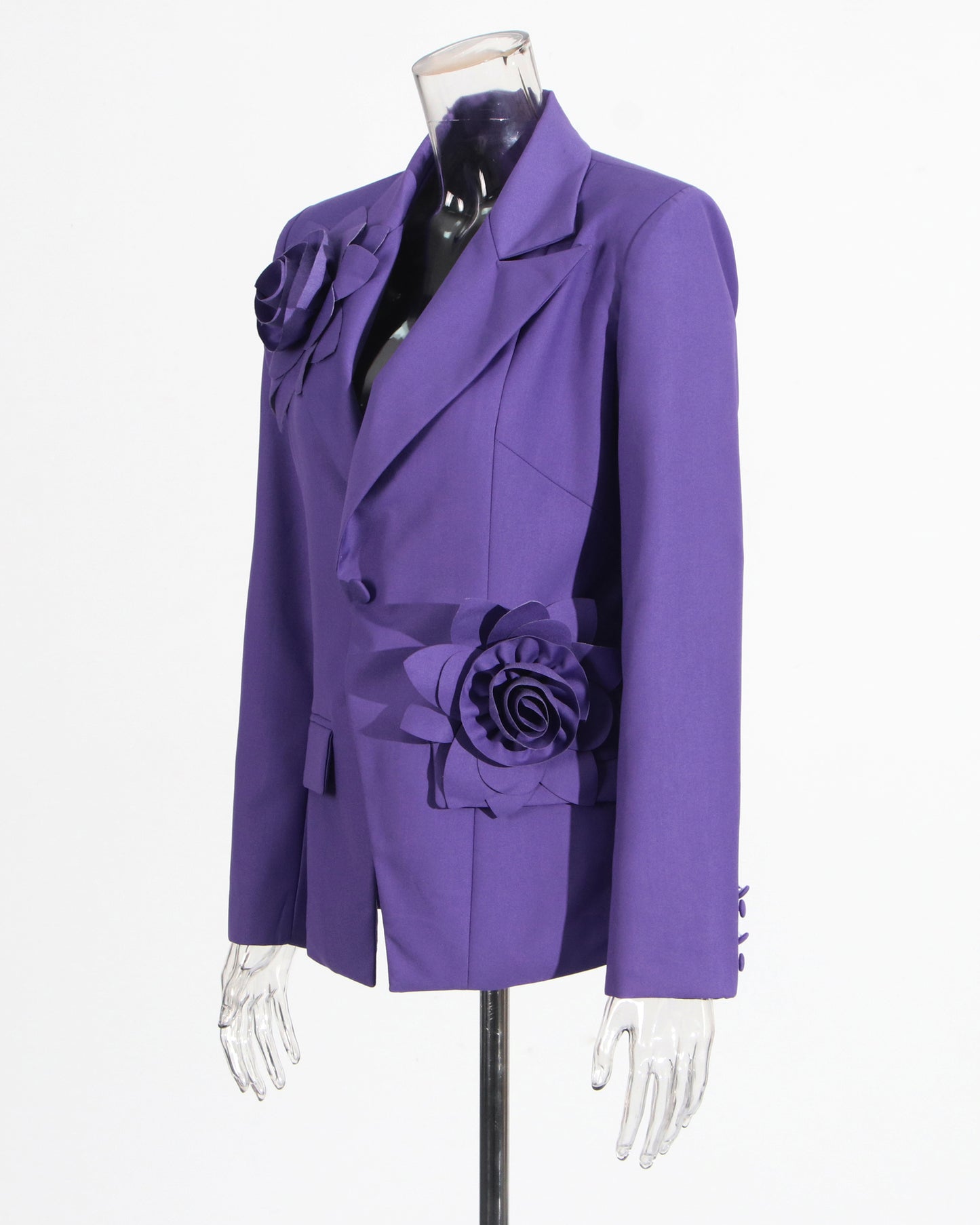 Purple 3D Floral Appliqué Blazer