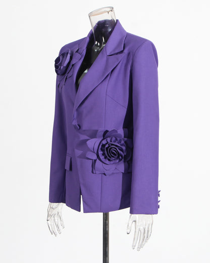 Purple 3D Floral Appliqué Blazer