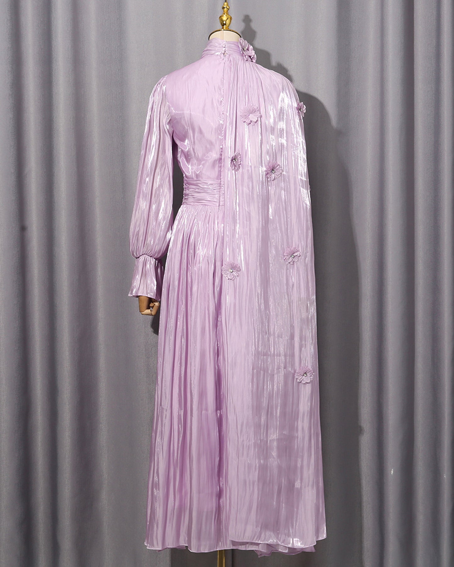 Purple 3D Floral Shiny Maxi Dress