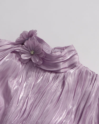 Purple 3D Floral Shiny Maxi Dress