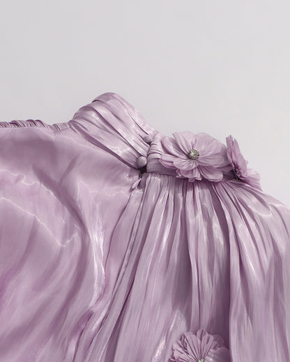 Purple 3D Floral Shiny Maxi Dress