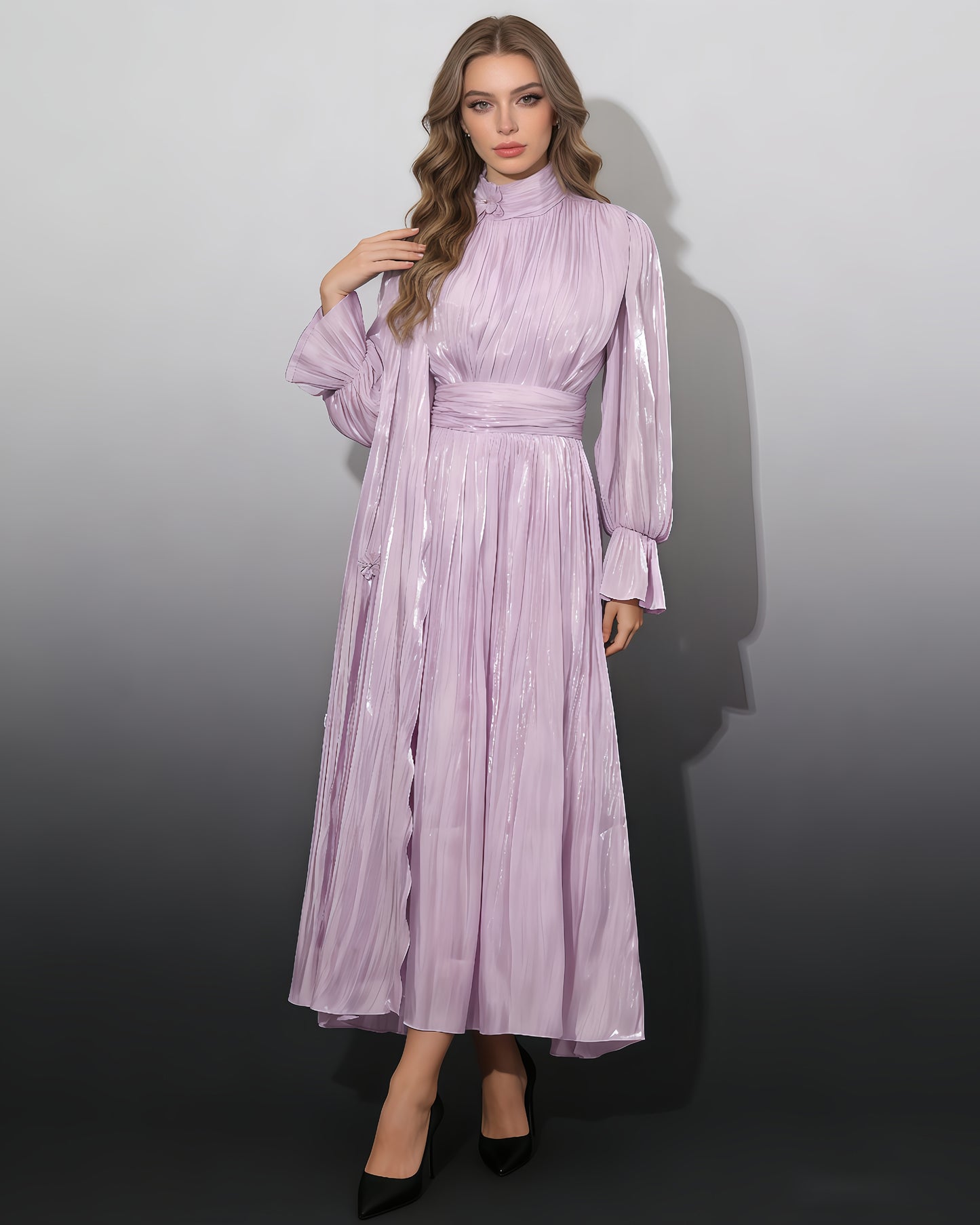 Purple 3D Floral Shiny Maxi Dress