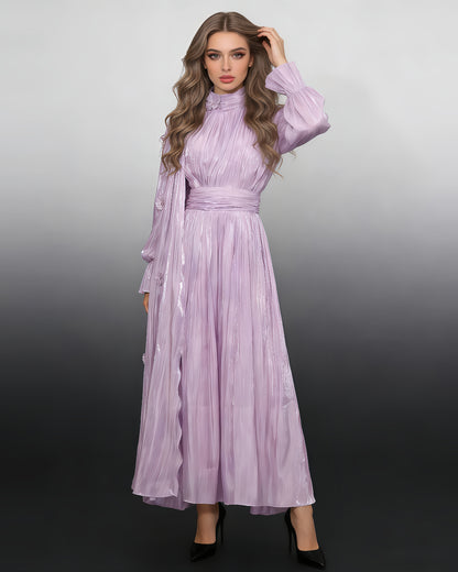 Purple 3D Floral Shiny Maxi Dress