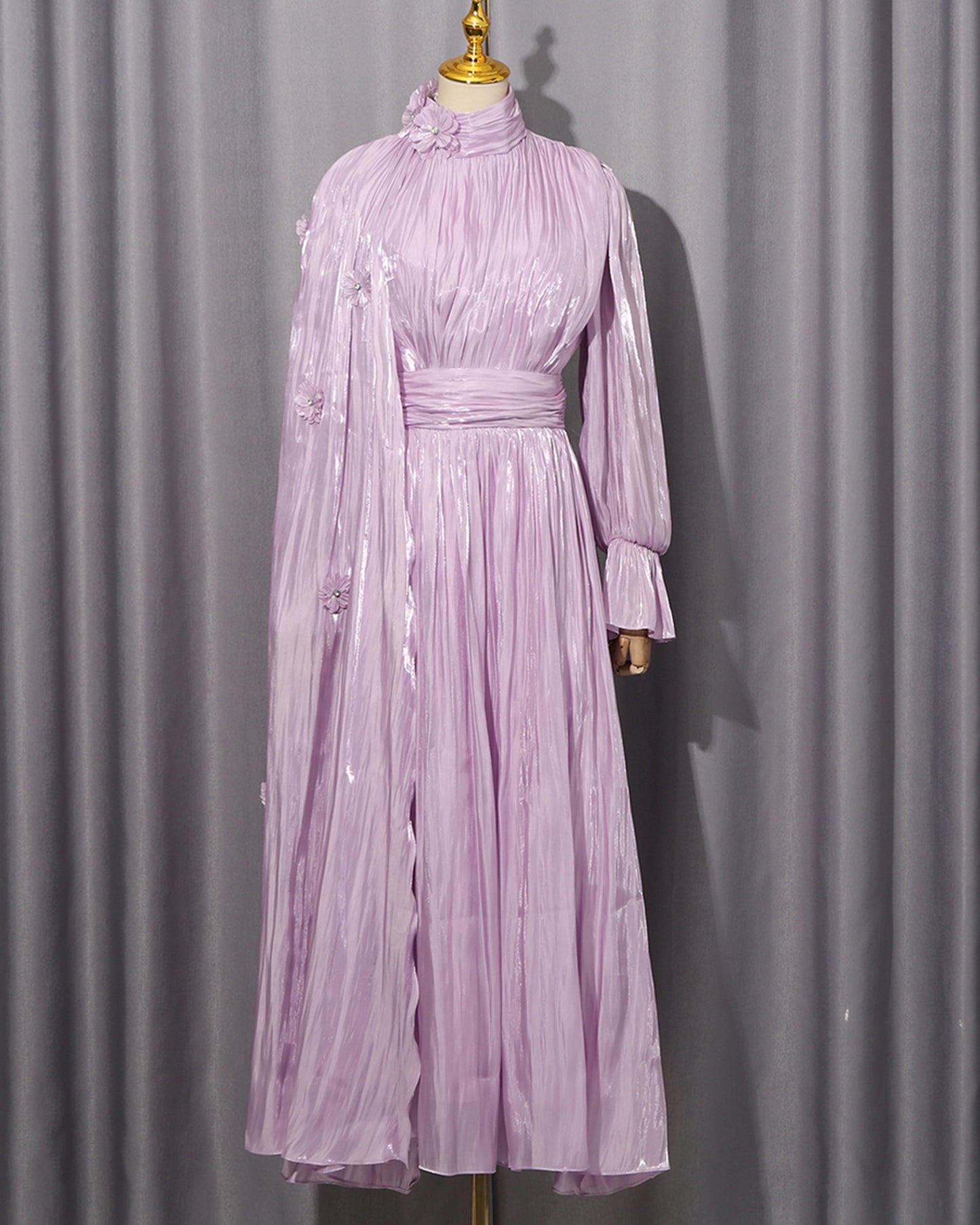 Purple 3D Floral Shiny Maxi Dress