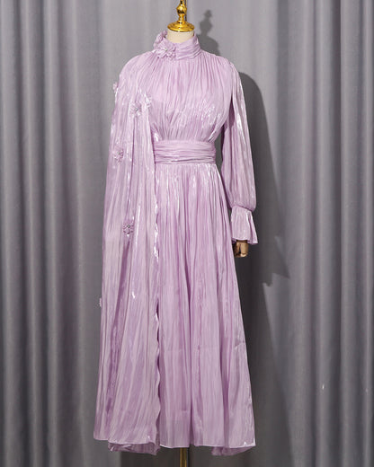 Purple 3D Floral Shiny Maxi Dress