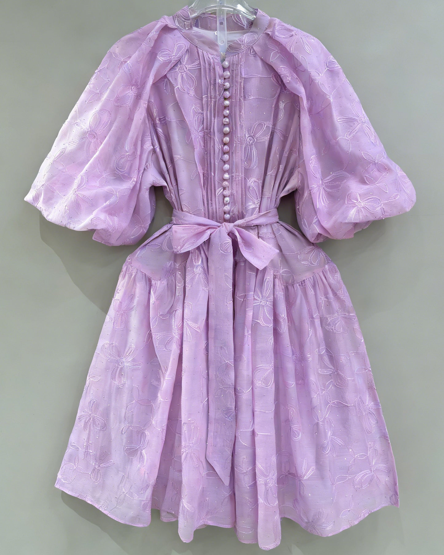 Purple Bowknot Puff Sleeve Mini Dress