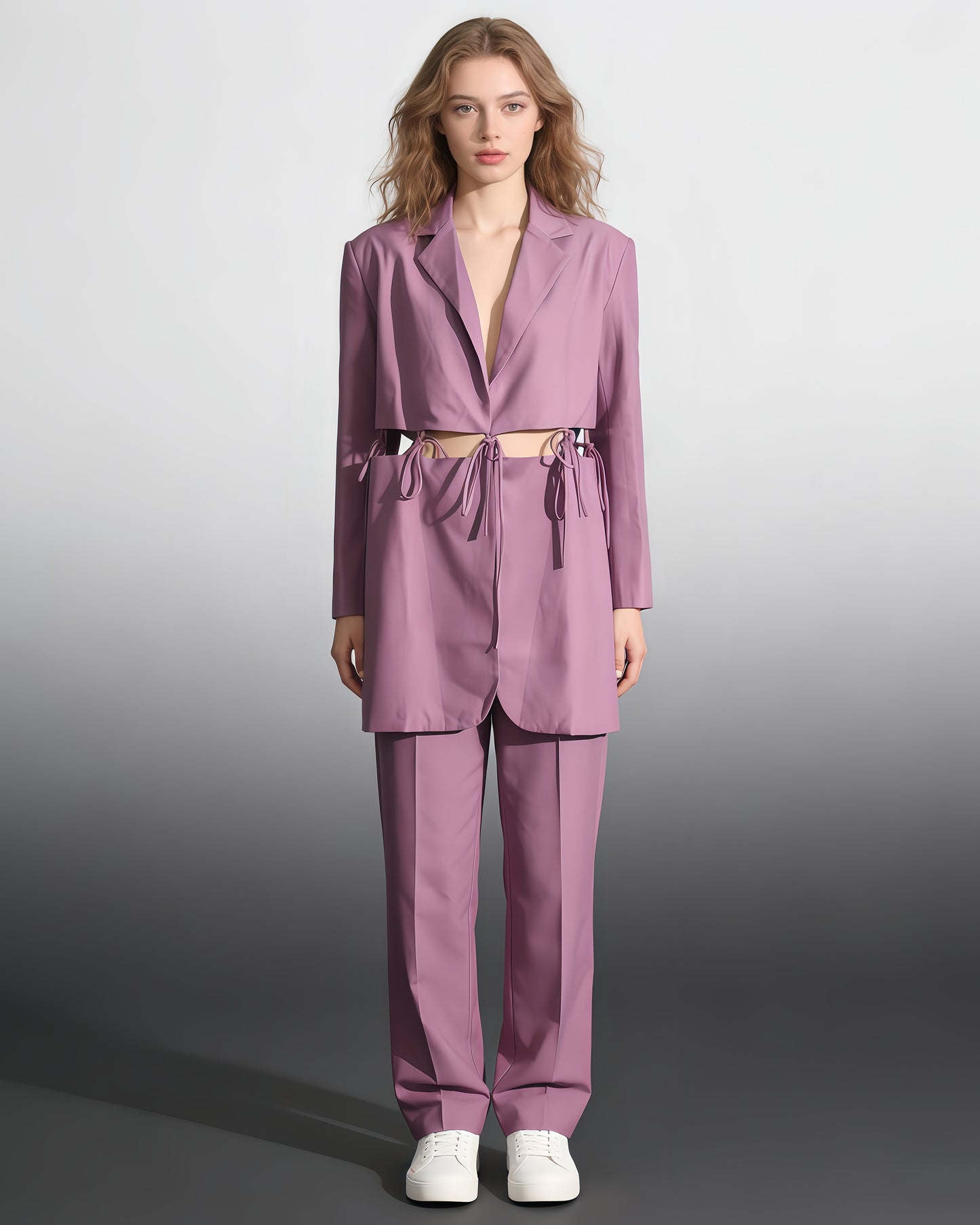 Purple Cutout Blazer with Tie-Waist