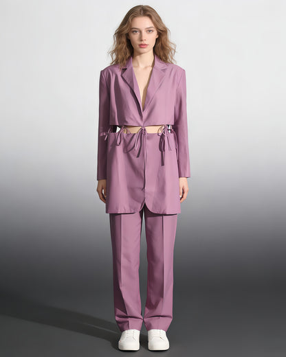Purple Cutout Blazer with Tie-Waist