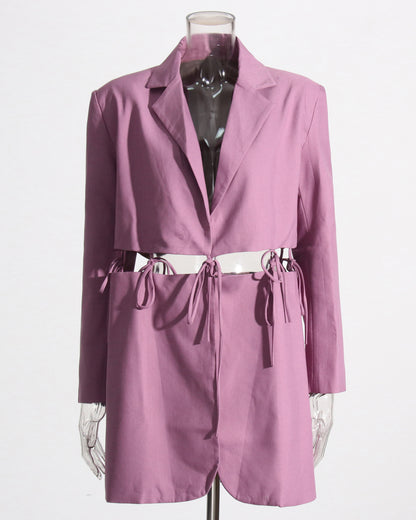 Purple Cutout Blazer with Tie-Waist
