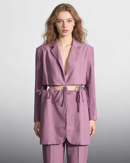 Purple Cutout Blazer with Tie-Waist