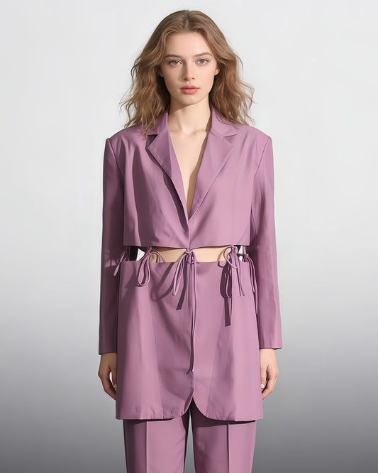 Purple Cutout Blazer with Tie-Waist