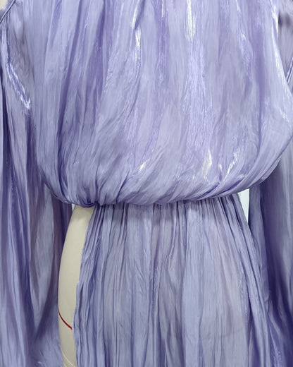 Purple Halter Cold-Shoulder Draped Cropped Top