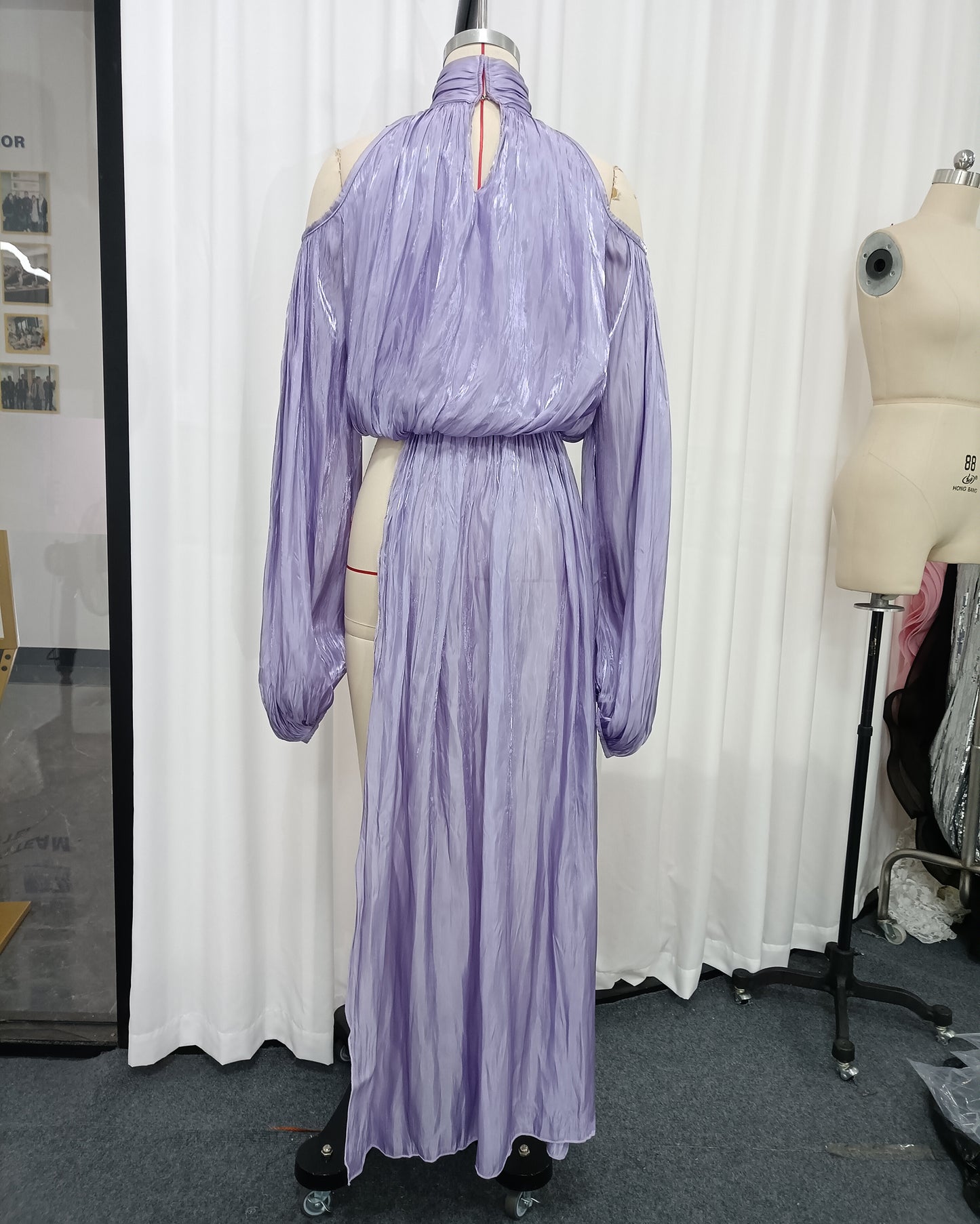 Purple Halter Cold-Shoulder Draped Cropped Top