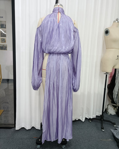 Purple Halter Cold-Shoulder Draped Cropped Top