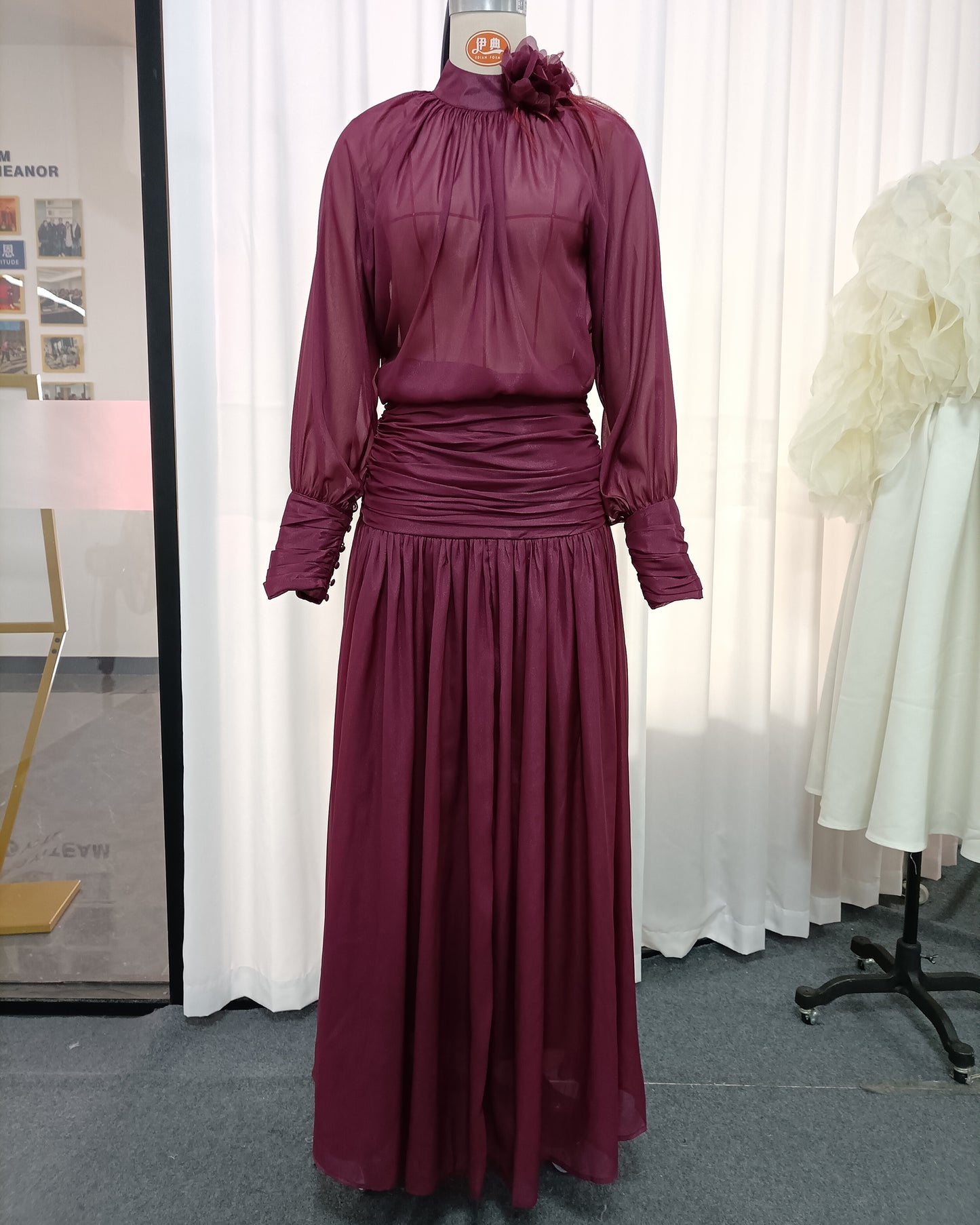 Purple High-Neck Flower Chiffon 2-Piece Set