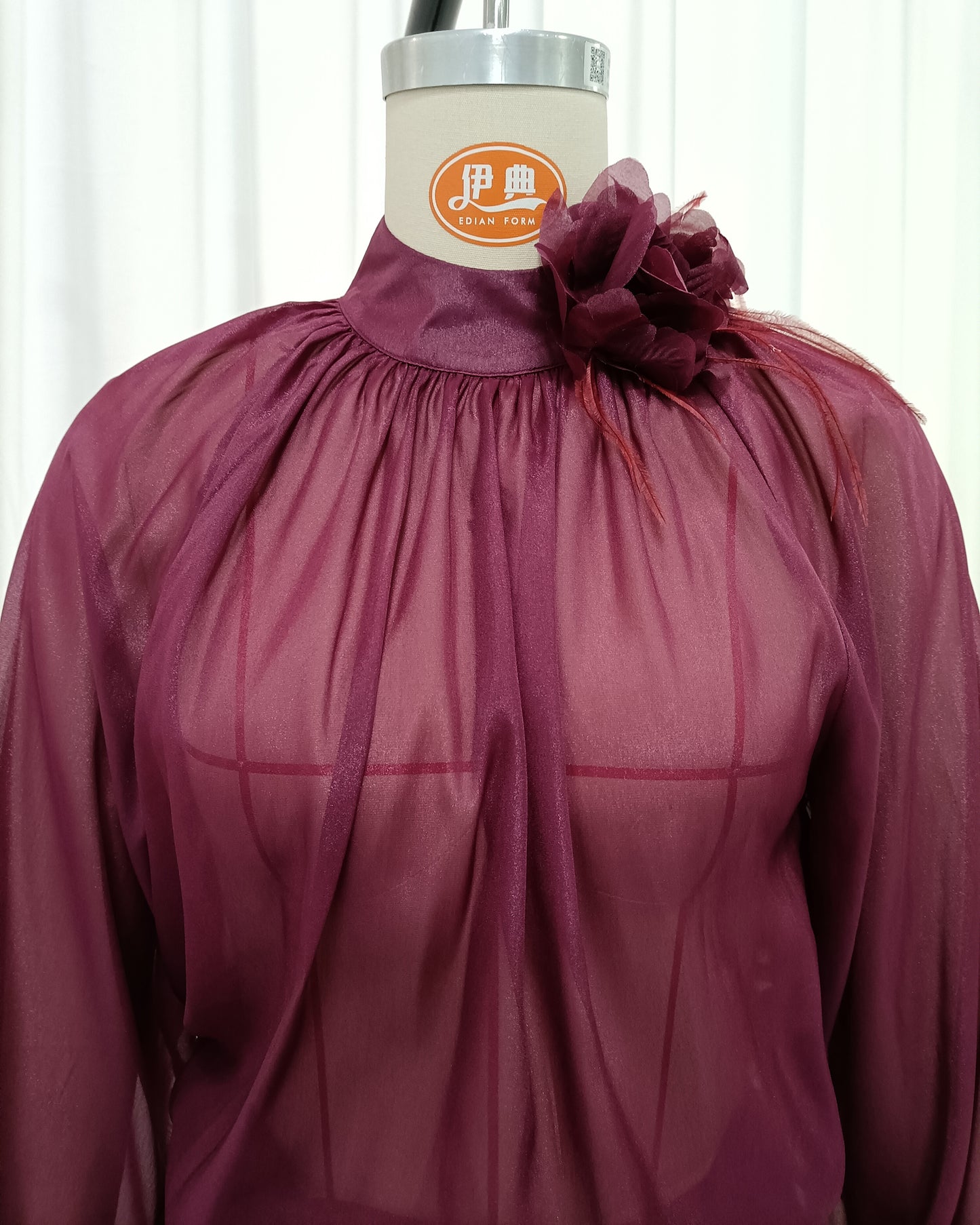 Purple High-Neck Flower Chiffon 2-Piece Set