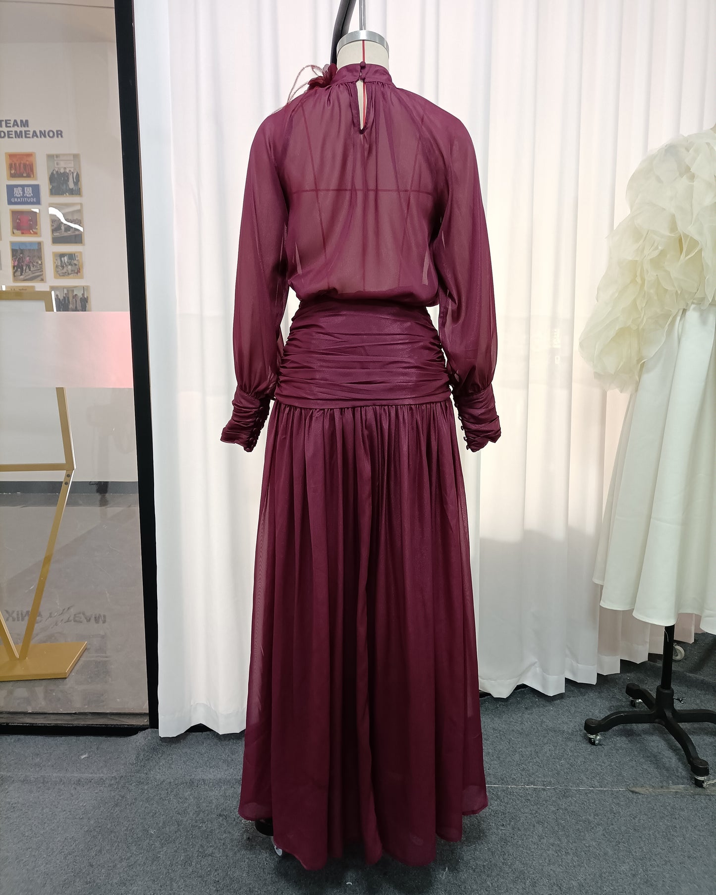 Purple High-Neck Flower Chiffon 2-Piece Set