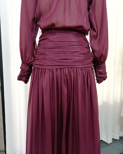 Purple High-Neck Flower Chiffon 2-Piece Set