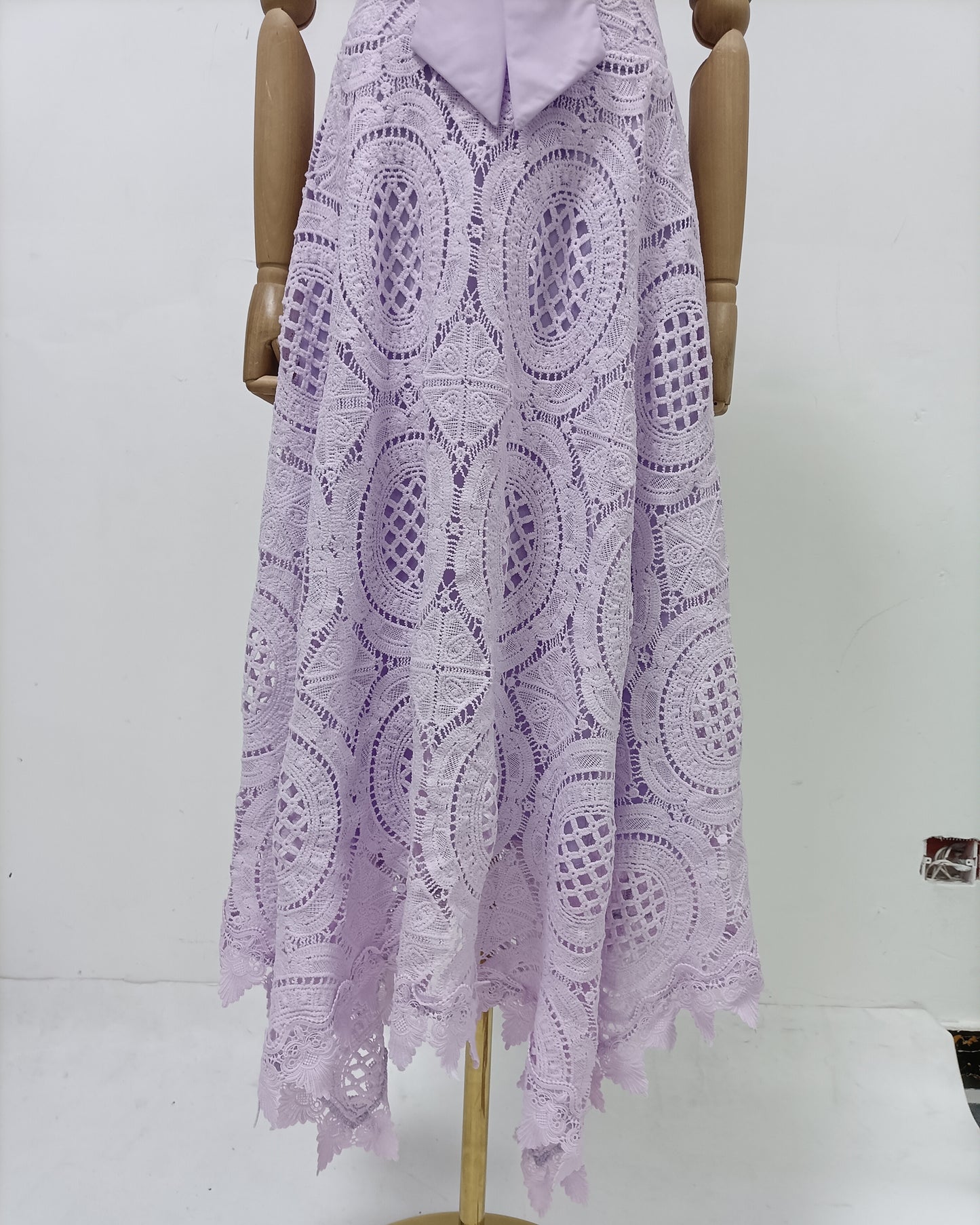 Purple Lace Bow Crop Top Midi Skirt Set