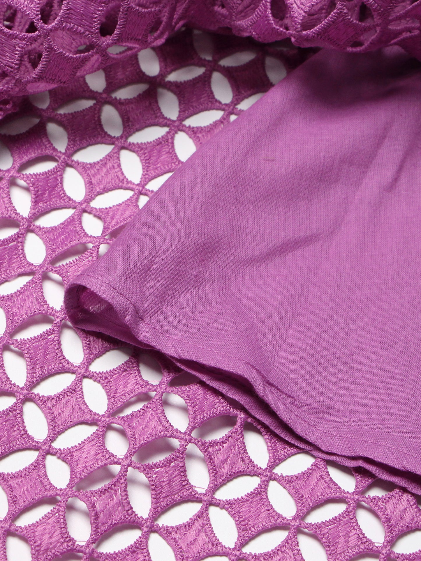 Purple Lace Hollow-Out Long Sleeve Midi Dress