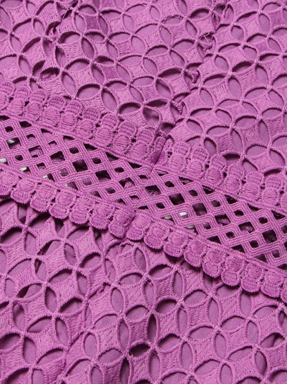 Purple Lace Hollow-Out Long Sleeve Midi Dress