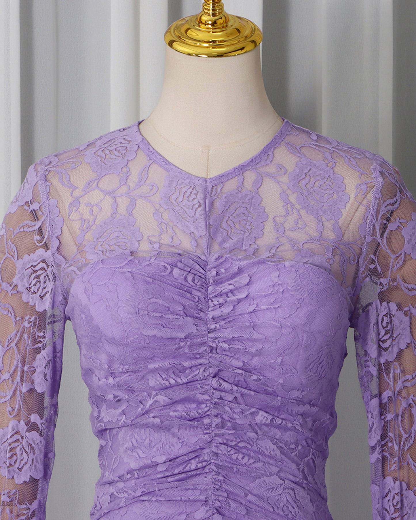 Purple Lace Ruched Mermaid Gown
