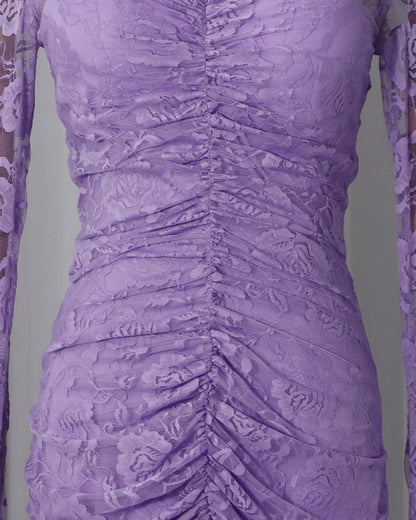 Purple Lace Ruched Mermaid Gown