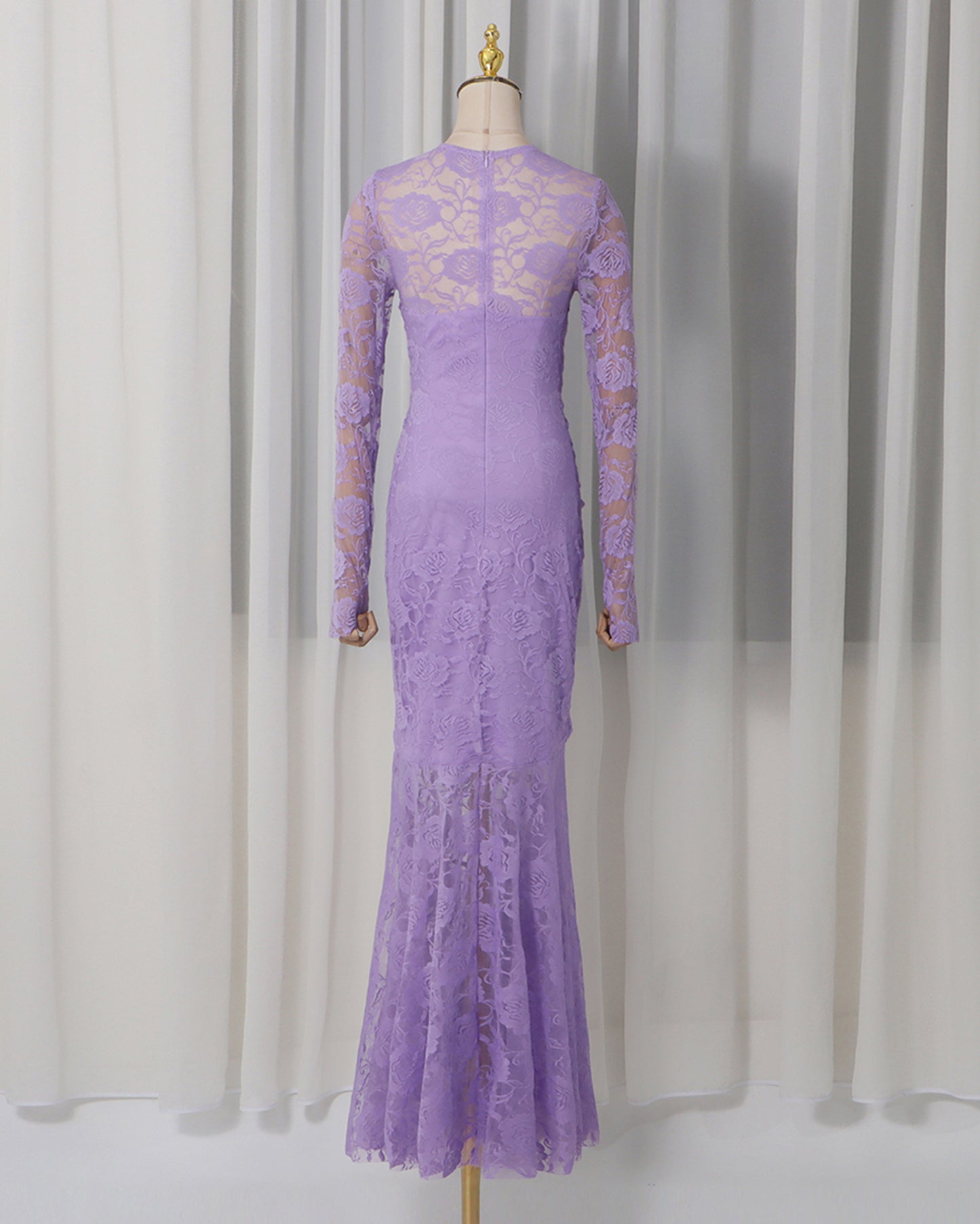 Purple Lace Ruched Mermaid Gown