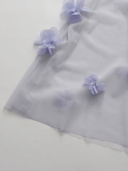 Purple Mesh Sleeveless 3D Floral Appliques Dress