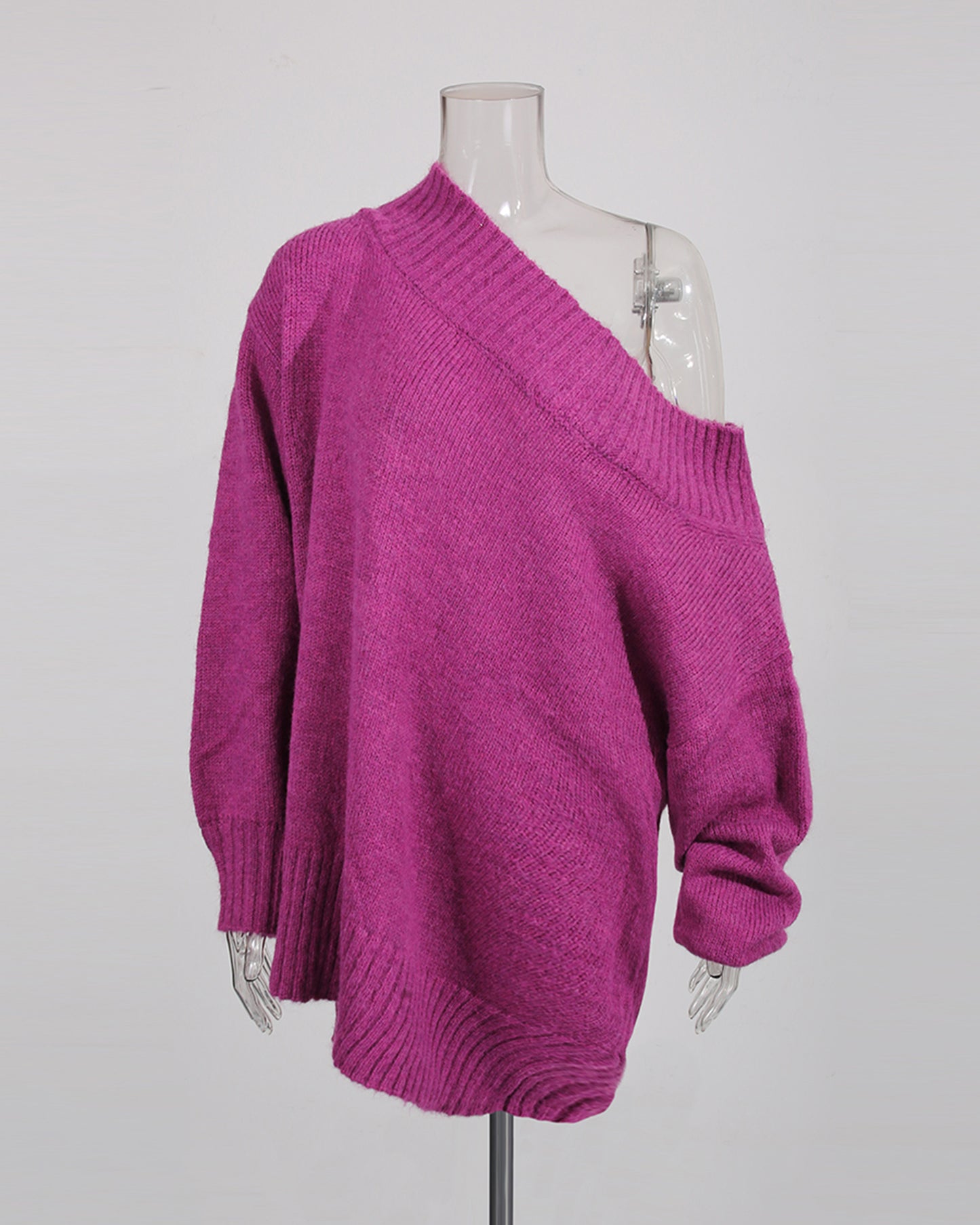 Purple Off-Shoulder Oversized Knit Sweater