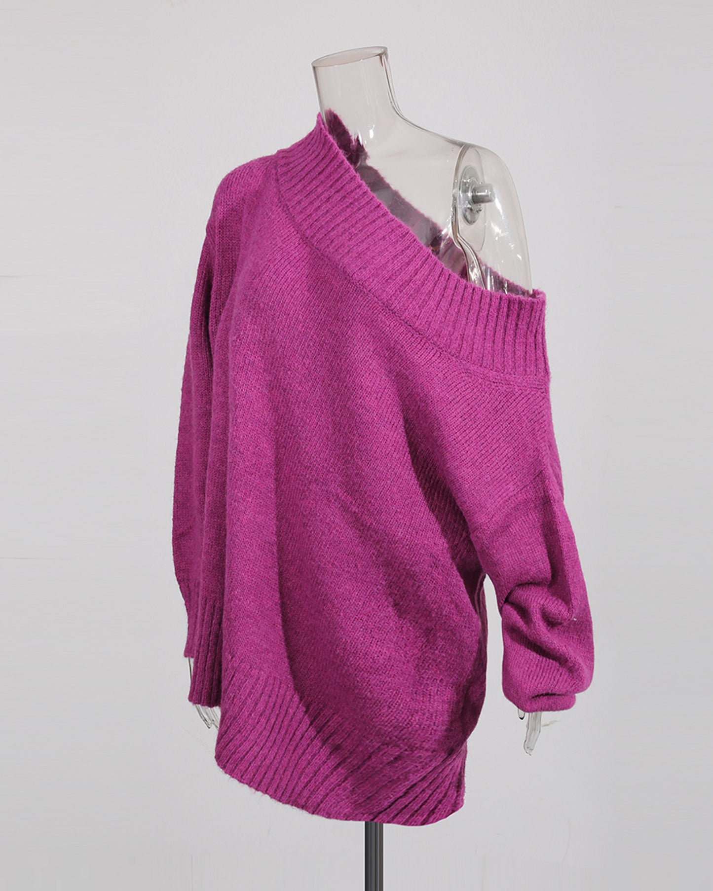 Purple Off-Shoulder Oversized Knit Sweater
