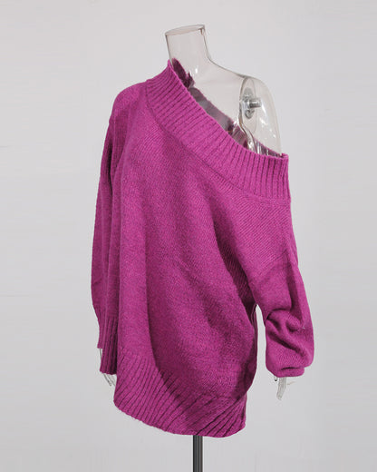 Purple Off-Shoulder Oversized Knit Sweater