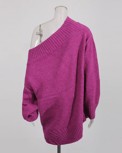 Purple Off-Shoulder Oversized Knit Sweater