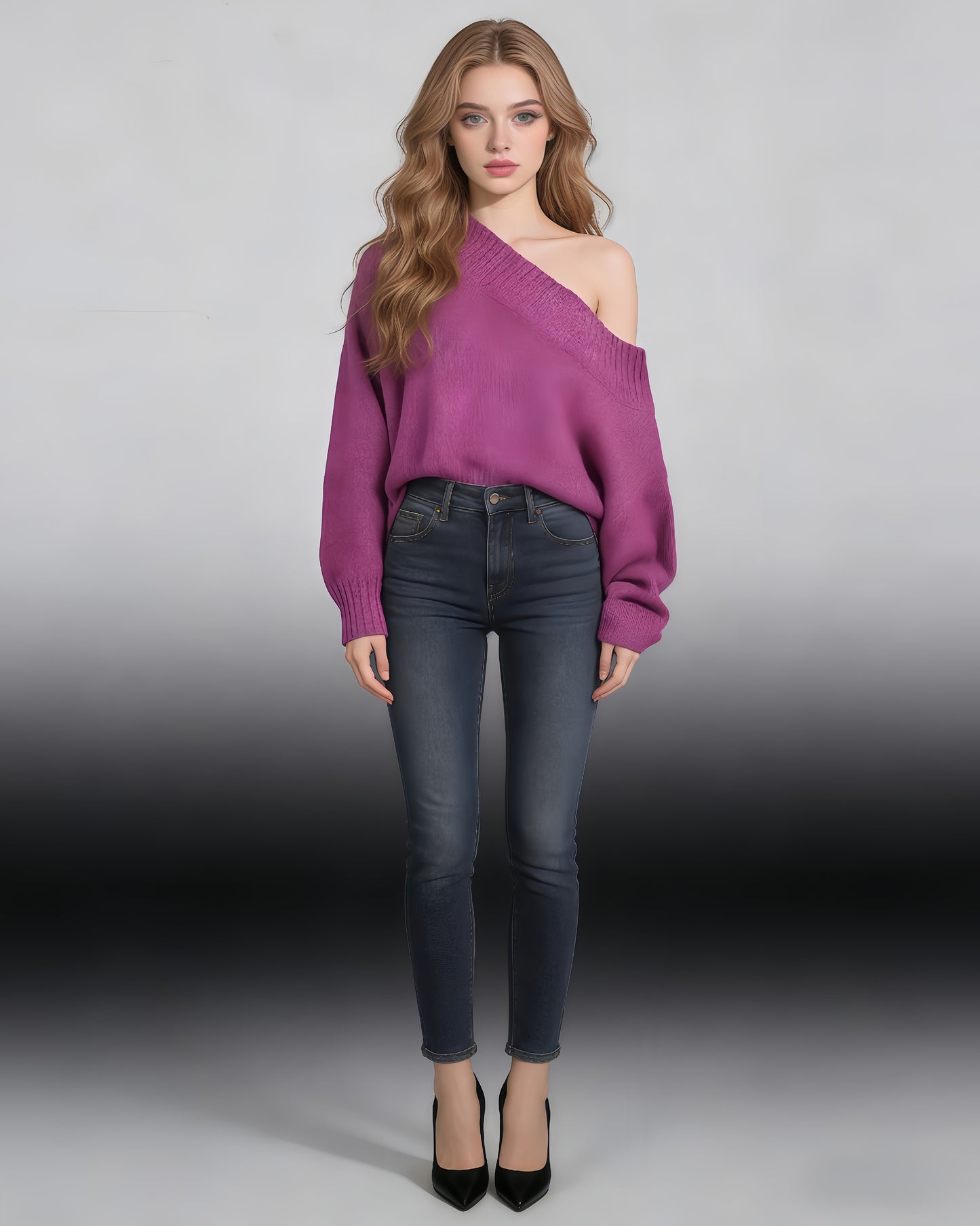 Purple Off-Shoulder Oversized Knit Sweater