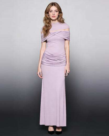 Purple Off-Shoulder Ruched Bodycon Maxi Dress