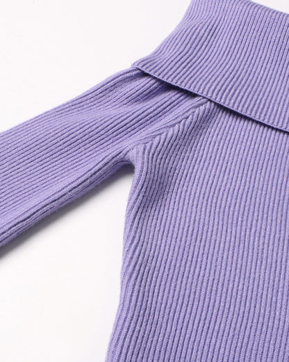 Purple Off-the-Shoulder Ribbed Knit Top