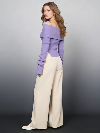 Purple Off-the-Shoulder Ribbed Knit Top