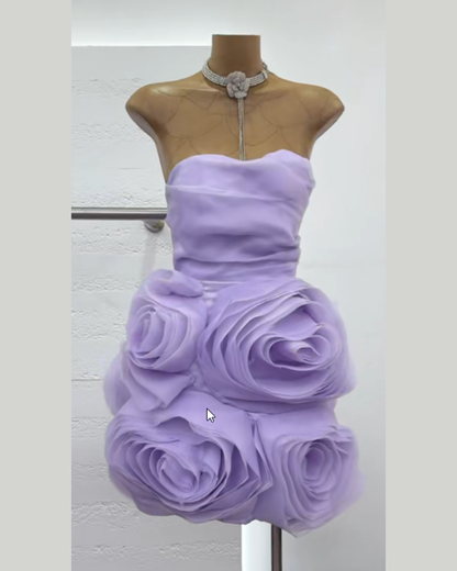 Purple Off Shoulder Spliced Rose Mini Dress