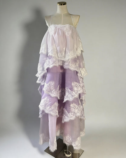 Purple Ombre Lace Tiered Midi Dress