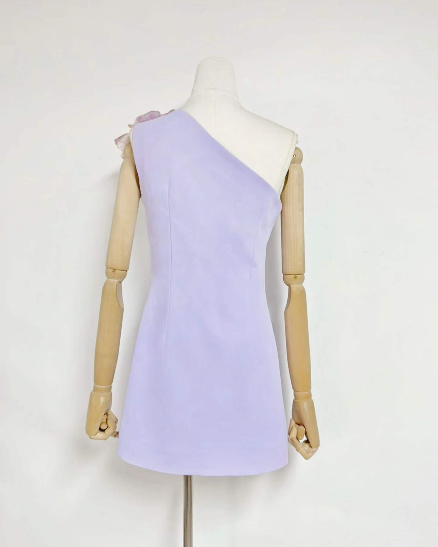 Purple One-Shoulder Floral Appliqué Mini Dress