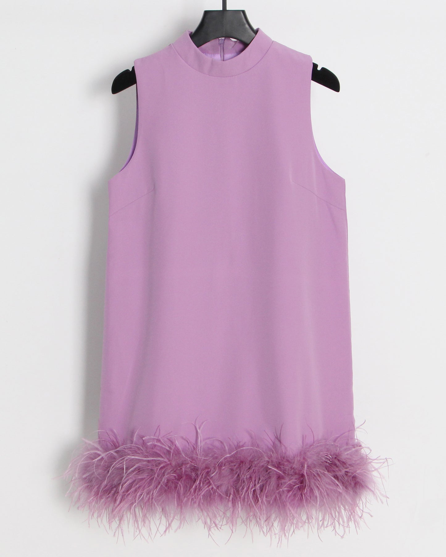 Purple Sleeveless Turtleneck Dress with Feather Hem