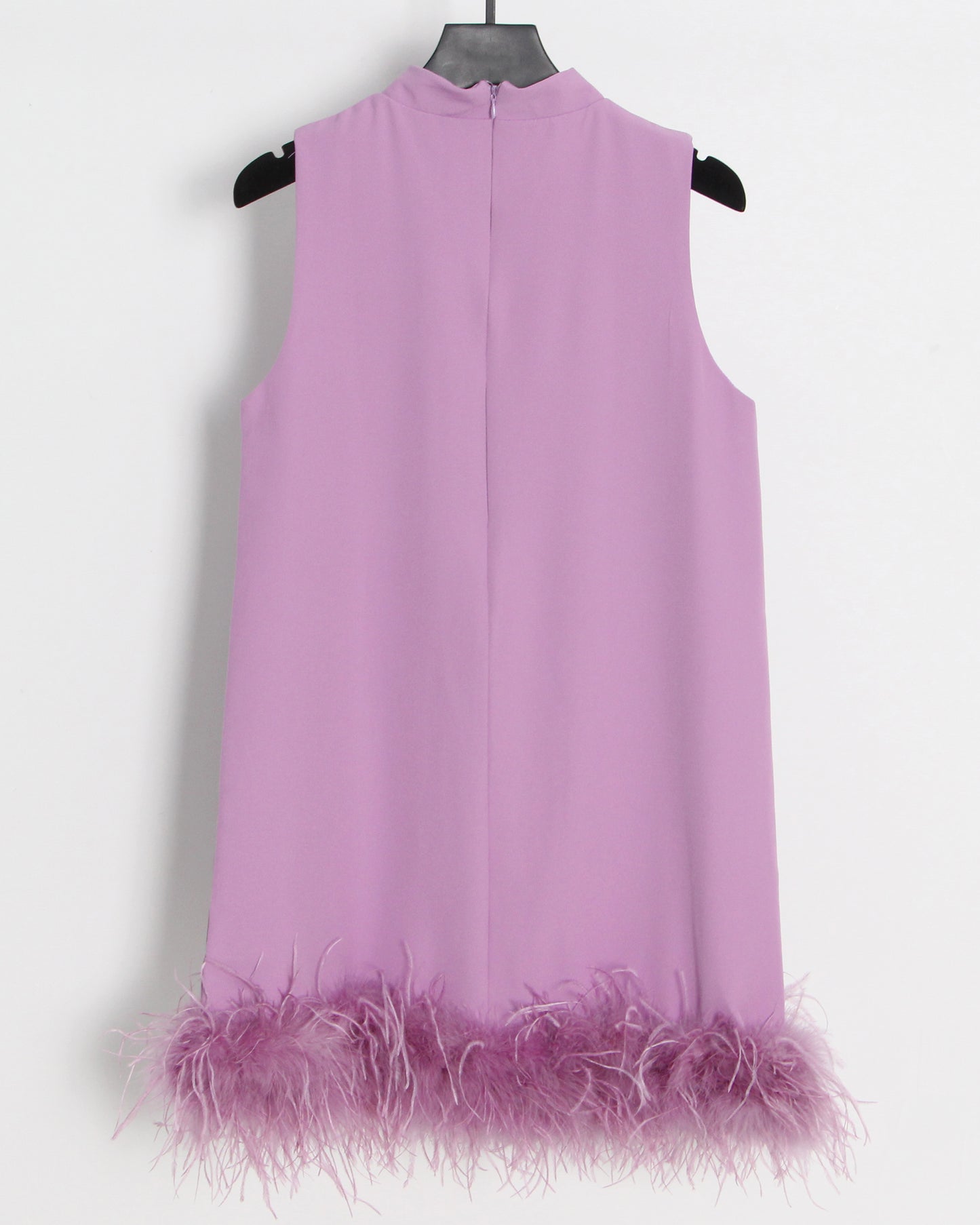 Purple Sleeveless Turtleneck Dress with Feather Hem
