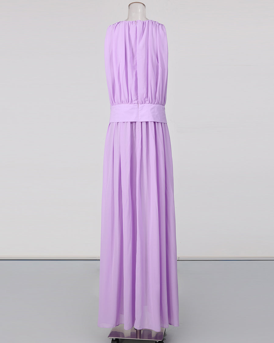Purple Sleeveless V Neck Wrap Maxi Dress