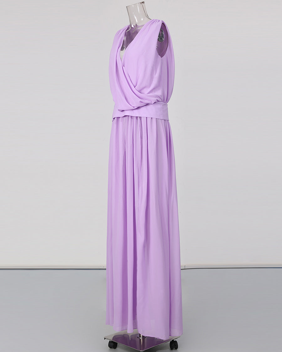 Purple Sleeveless V Neck Wrap Maxi Dress